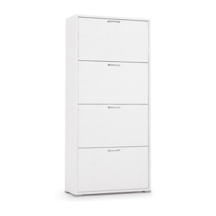 Scarpiera Adeindein, Mobile multiuso da ingresso con 4 ante a ribalta, Armadietto portascarpe a doppia profondità, 100% Made in Italy, 67x28h147 cm, Bianco