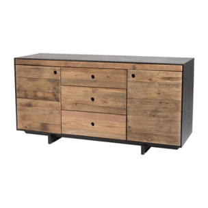 DANDY - Buffet 2 portes 3 tiroirs bois Pin recyclé naturel et noir