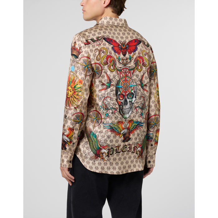 PHILIPP PLEIN Silk Pajamas Shirt Monogram Tattoo