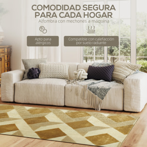 Alfombra Salón 170x120 cm Alfombra Lavable en Lavadora Pelo Corto Elementos a Cuadros Tapete para Sala de Estar Dormitorio Comedor Crema y Marrón