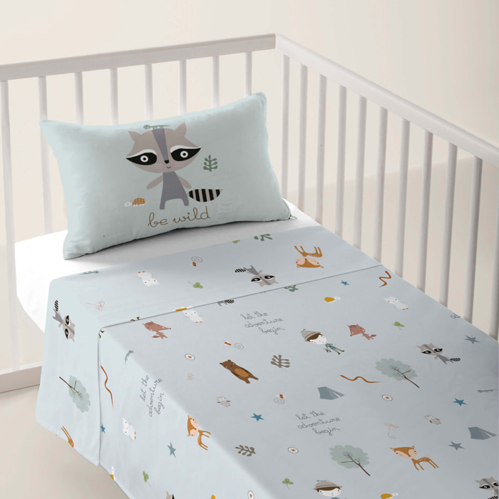 Juego de Sábanas Estampadas - Infantil - Incluye 1 Funda de Almohada - 100% Algodón - Cuna/Maxicuna - Aventura Bosque B