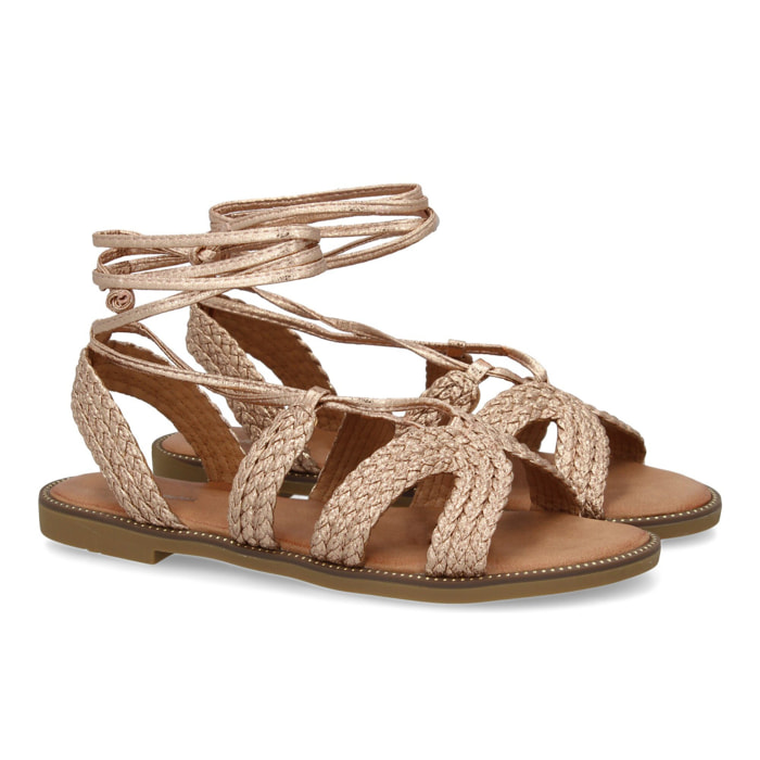 Sandalias planas para mujer, comodas y elegantes, diseño moderno con cordones atados al tobillo