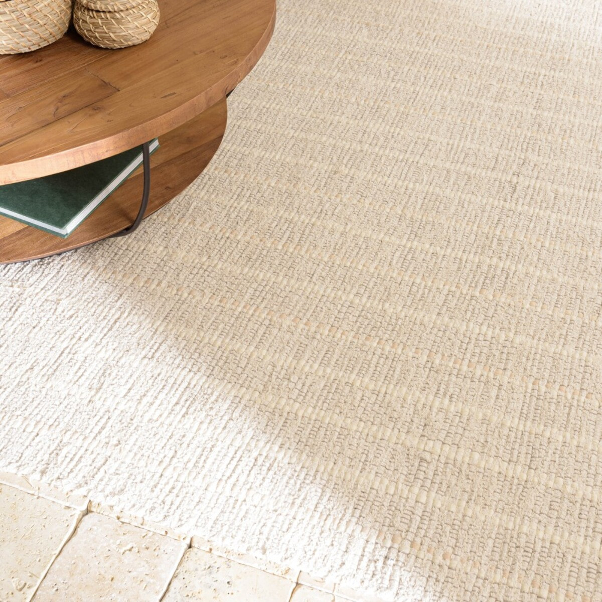 SACHA - Tapis rectangulaire 160x230cm en coton recyclé couleur ivoire