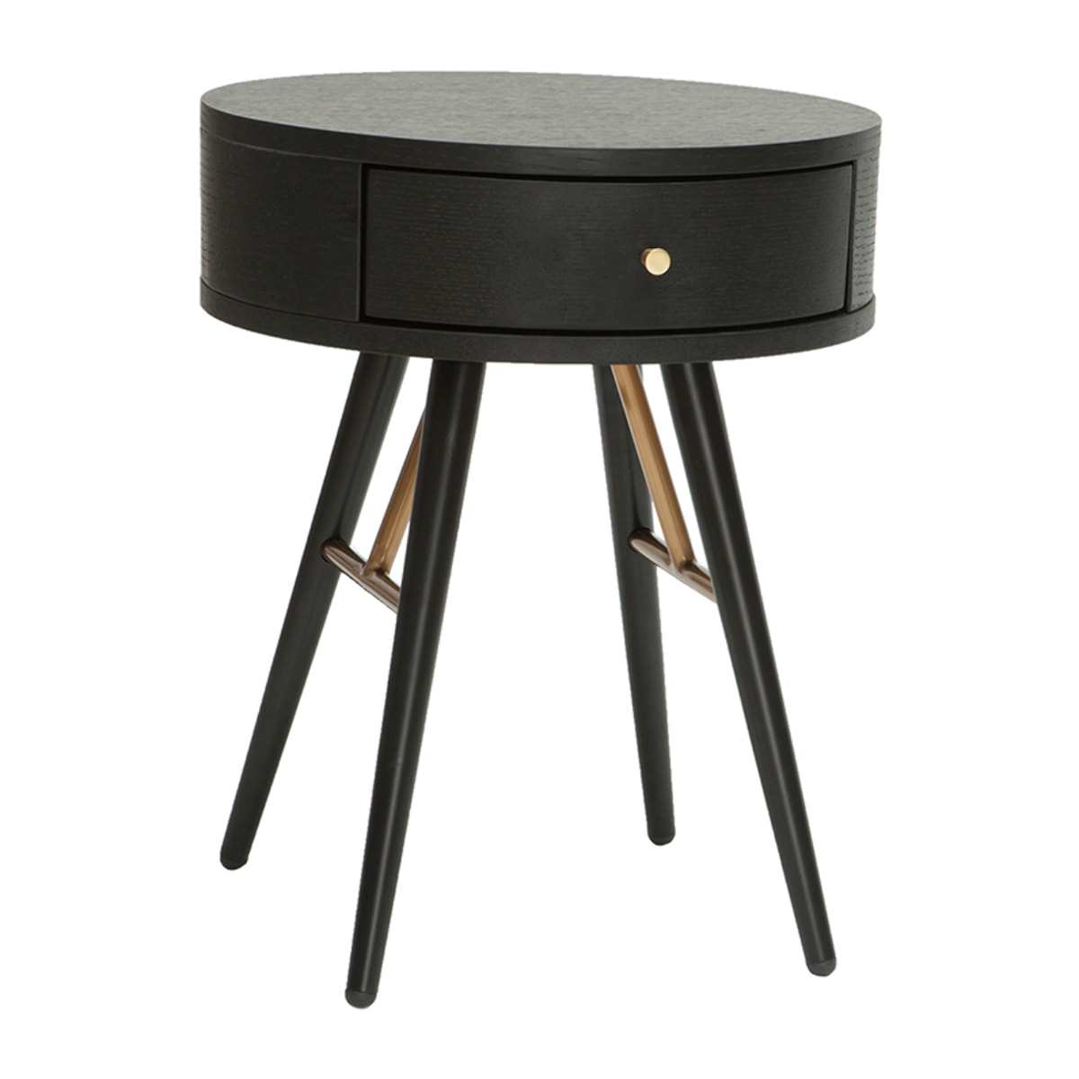 Table de chevet ronde avec tiroir bois et métal noir KORAL