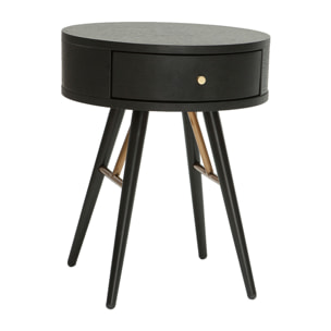 Table de chevet ronde avec tiroir bois et métal noir KORAL