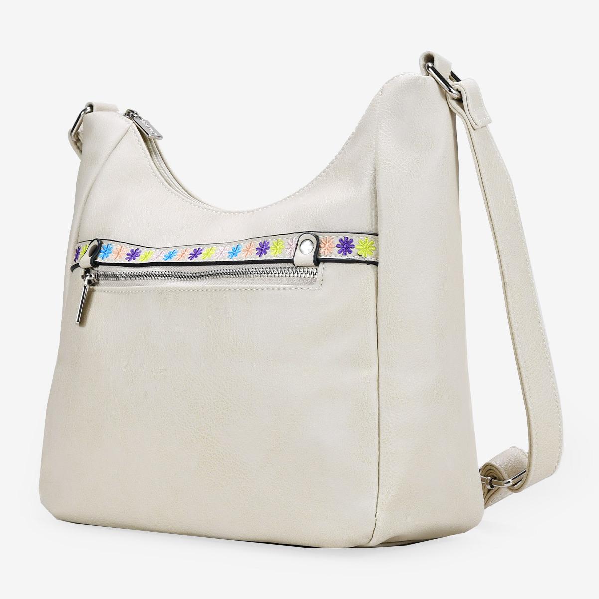 Bolso bandolera beige con bordado