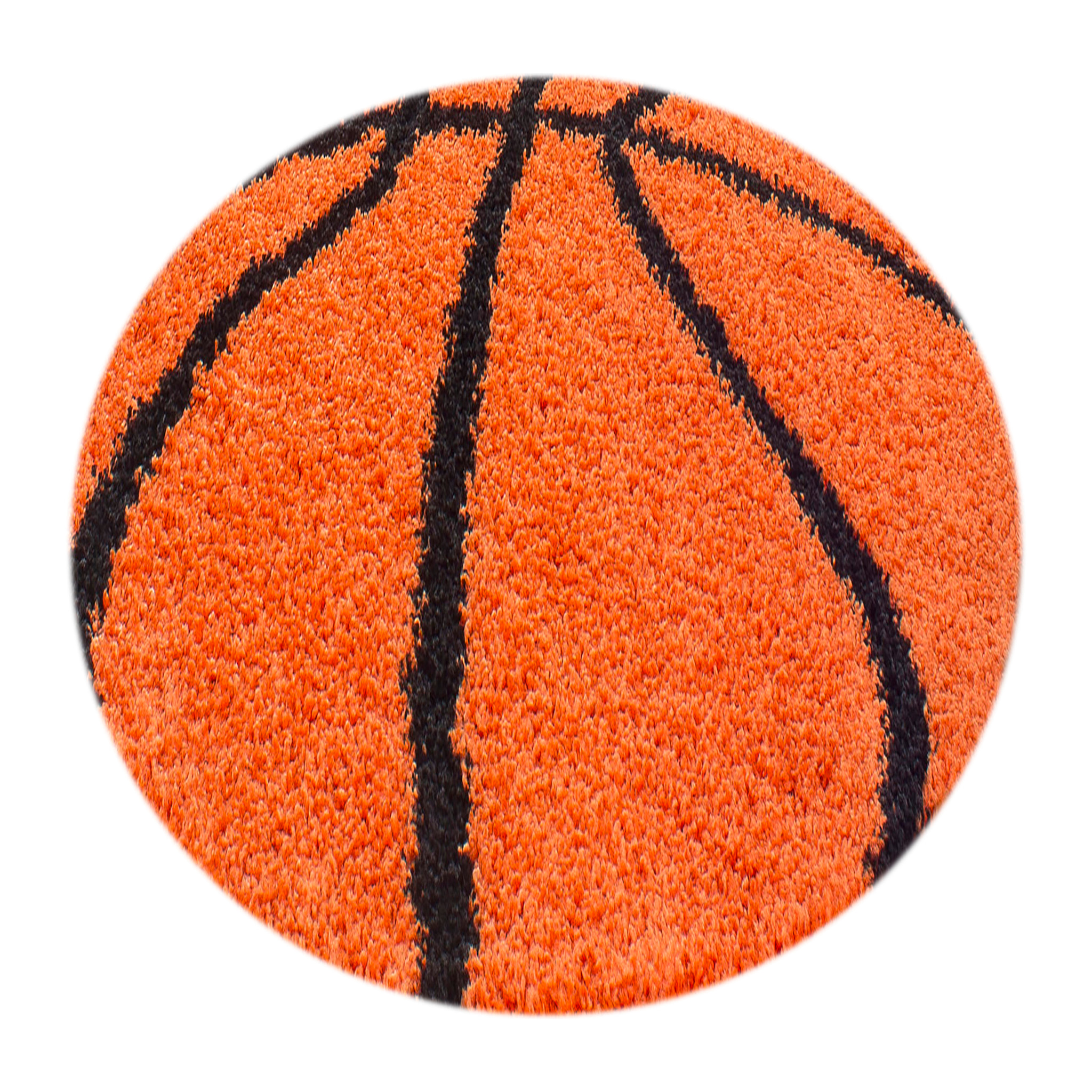 FUN - Tapis enfant shaggy rond à poils long motif ballon de basket orange