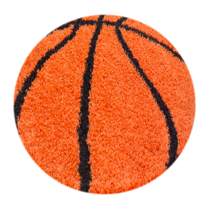 FUN - Tapis enfant shaggy rond à poils long motif ballon de basket orange