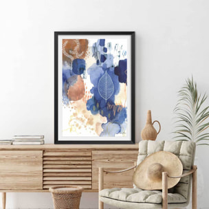 Affiche Bonheur bleu Affiche + cadre en bois - Noir