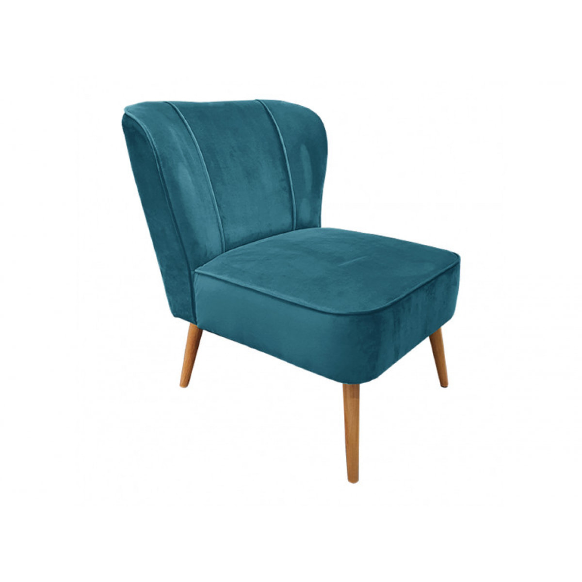 Fauteuil crapaud en velours bleu et piètement en bois - 2 coloris - LILLY