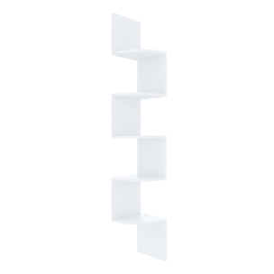 Libreria Angolare Scaffale 5 Ripiani Legno MDF Mensole Espositive da Parete Design Moderno Elegante Casa Soggiorno Salotto Studio 123x20x20 cm Bianco