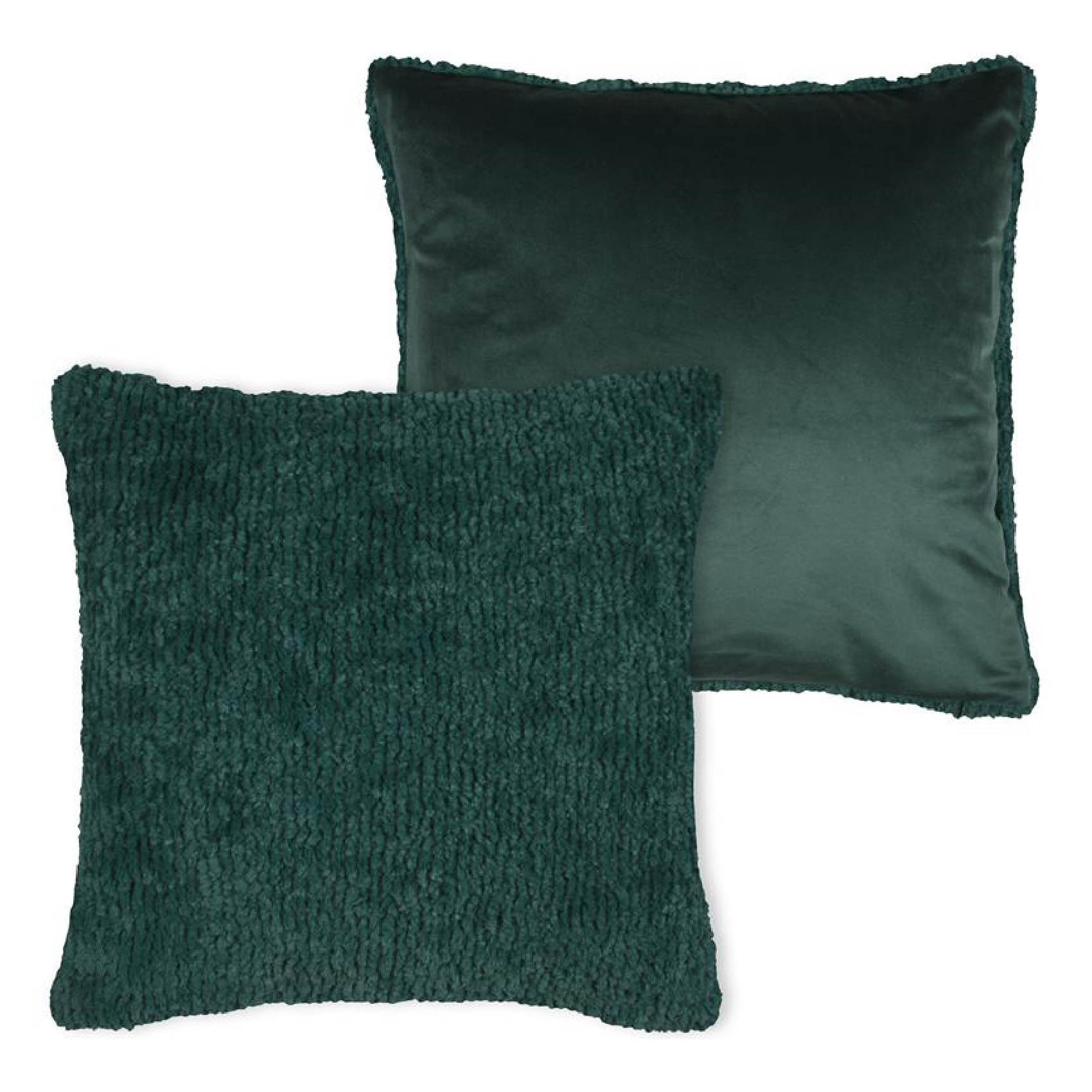 Coussin carré fausse fourrure avec recto velours - Vert emeraude