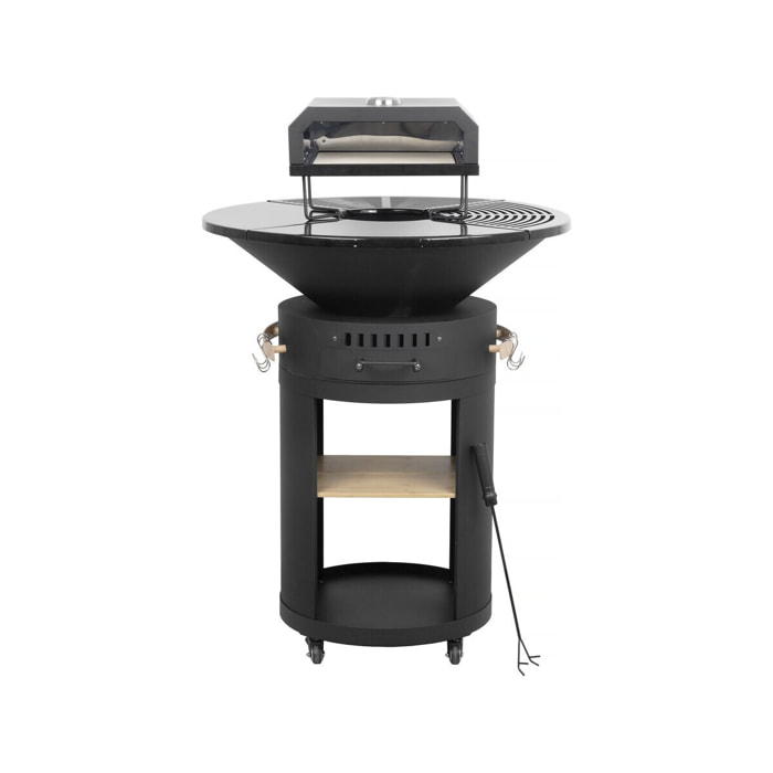 Barbecue plancha brasero avec four à pizza "César premium"- Ø 81 cm - Noir