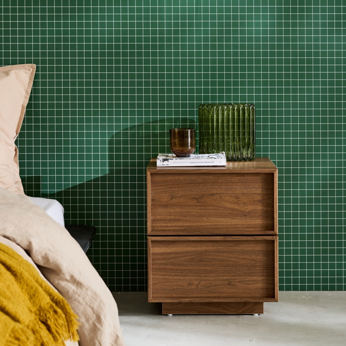 Table de chevet effet bois 2 tiroirs KUBA