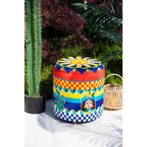 Pouf contenitore Excelsa Sicilian Rhapsody in velluto e legno 39x39x43 cm multicolore