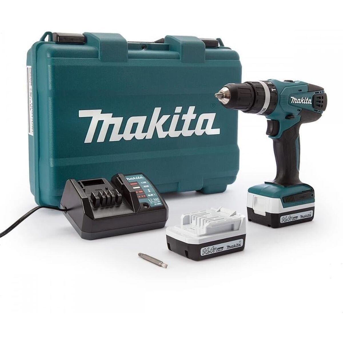 Perceuse visseuse à percussion 14,4 V Ø 10 mm - MAKITA - avec 2 batteries 14.4V 1,3 Ah - chargeur, coffret - HP347DWE