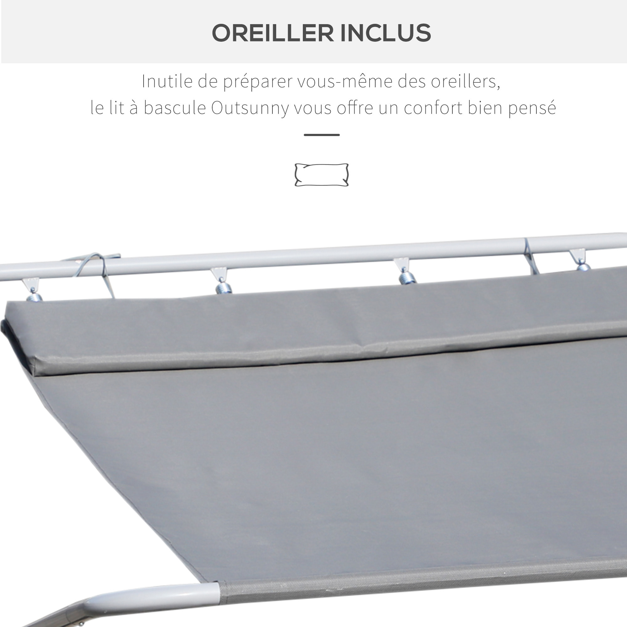 Bain de soleil transat de jardin bascule 2 personnes hamac 2,12 x 1,75 x 0,6 m gris