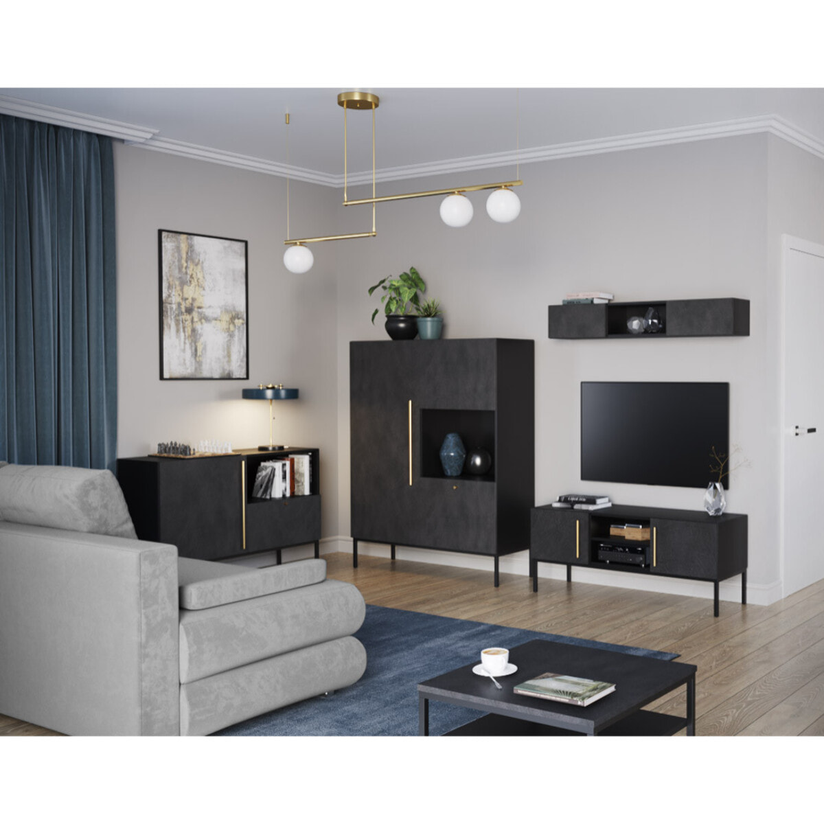 Felicia - buffet bas - noir - 1 porte, 1 tiroir et 1 niche - 120 cm - Noir