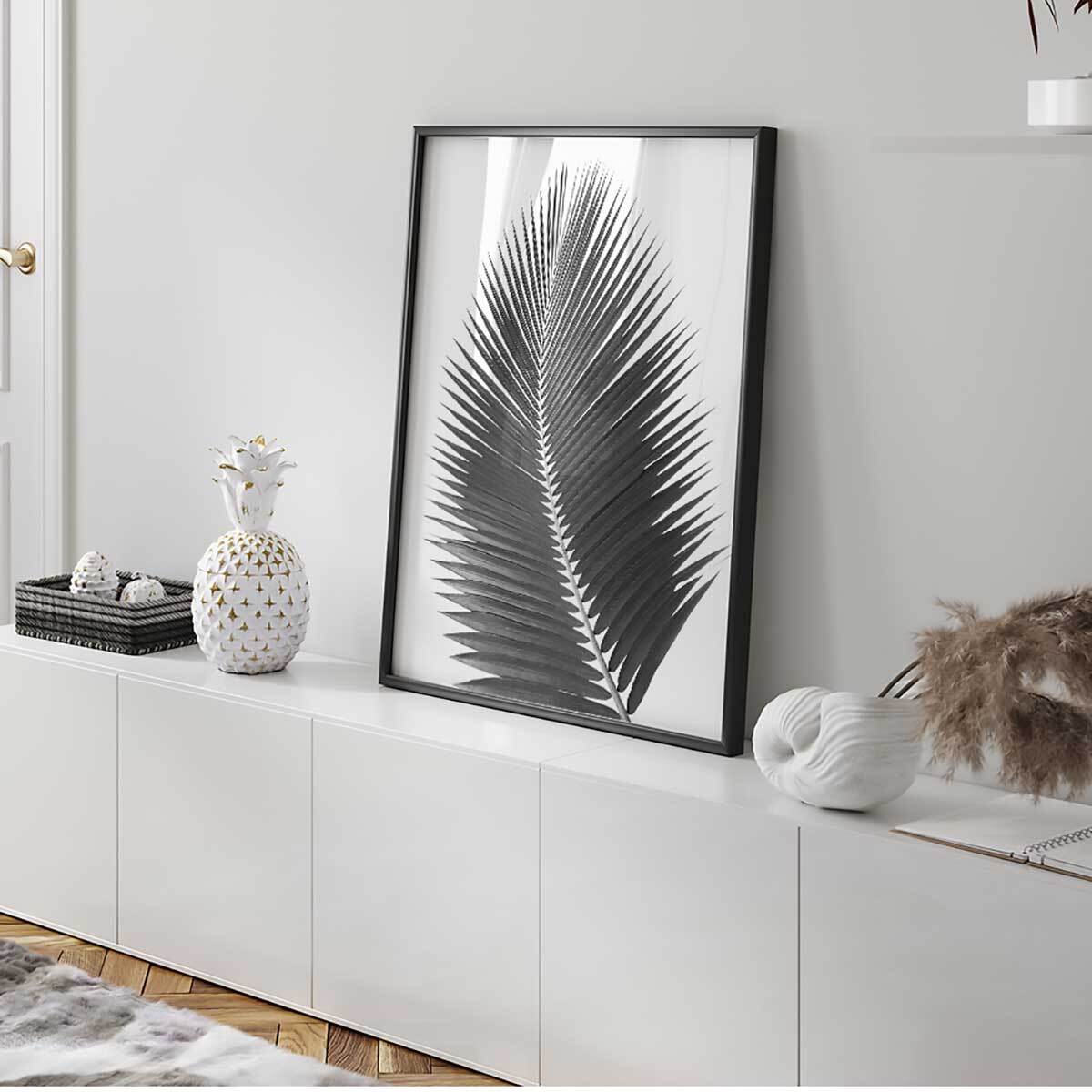 Affiche encadrée feuille de palmier noir et blanc Affiche + cadre en métal - Noir