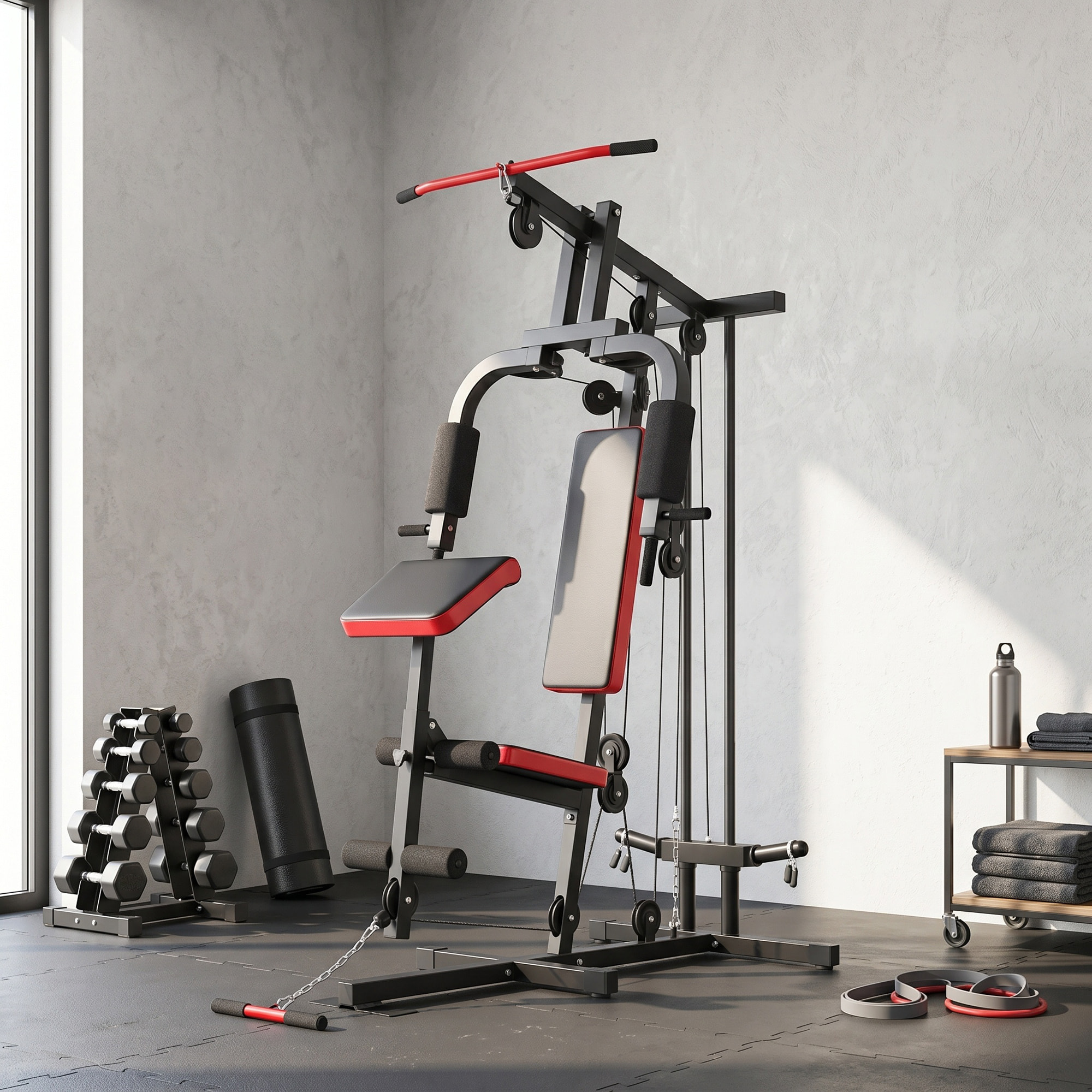 Station de musculation Fitness entrainement complet développé couché butterfly barre latissimus curler