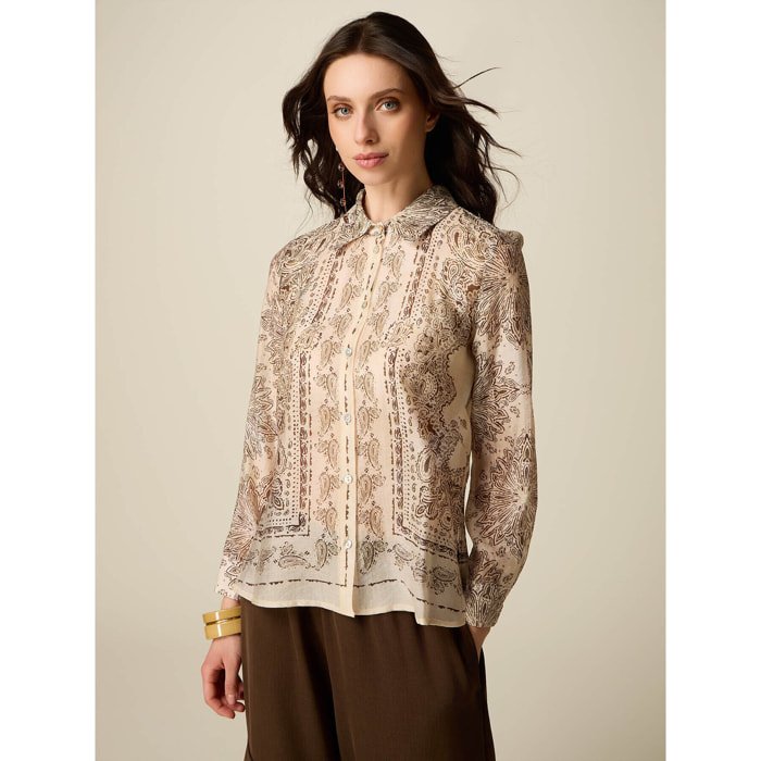 Oltre - Camisa de voile estampada - Beige