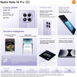 Smartphone XIAOMI Redmi Note 14 Pro Noir 256Go 5G
