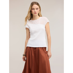 Motivi - Camiseta bimatérica con detalle drapeado - Blanco