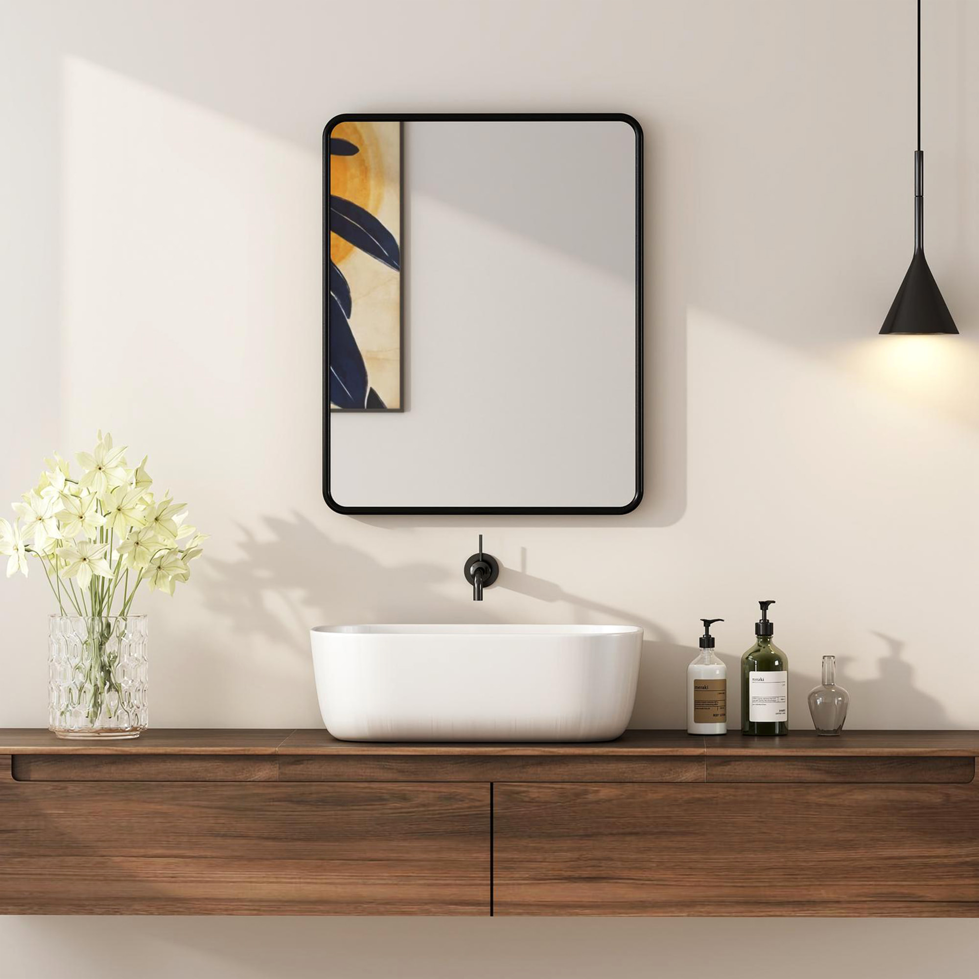 Miroir mural rectangulaire L.40 x H.50 cm cadre métal noir