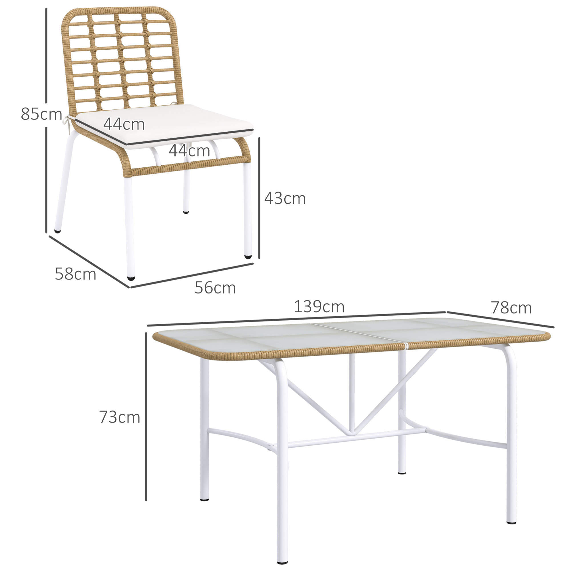 Outsunny Conjunto de Jardín de Ratán Sintético Juego de Muebles de Jardín para Exterior de Ratán de 7 Piezas Incluye 6 Sillas Apilables con Cojines y Mesa de Vidrio Natural