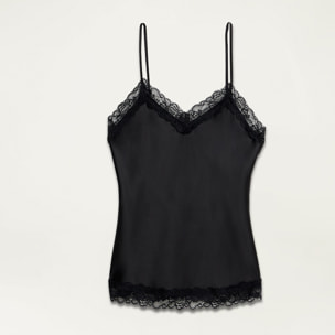 Oltre - Top lingerie in raso e pizzo - Nero