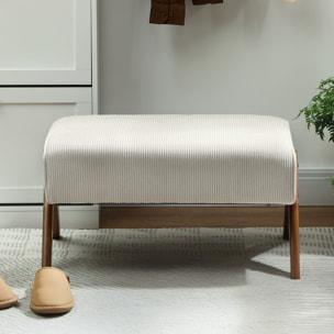 Reposapiés de Salón Taburete Bajo Tapizado en Pana Otomana Rectangular con Asiento Acolchado y Patas de Madera para Sala de Estar Dormitorio Beige
