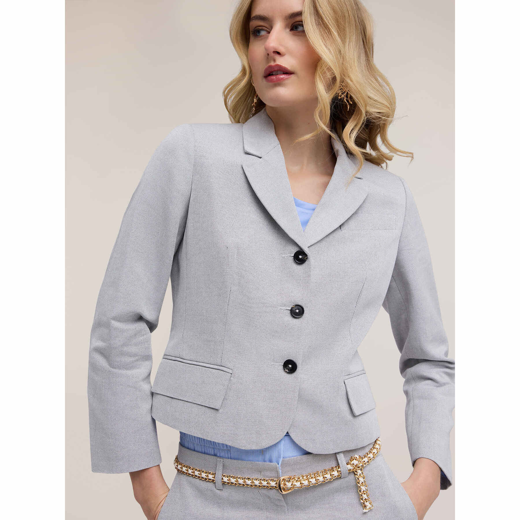 Motivi - Blazer slim en tejido mixto de ramio - Gris