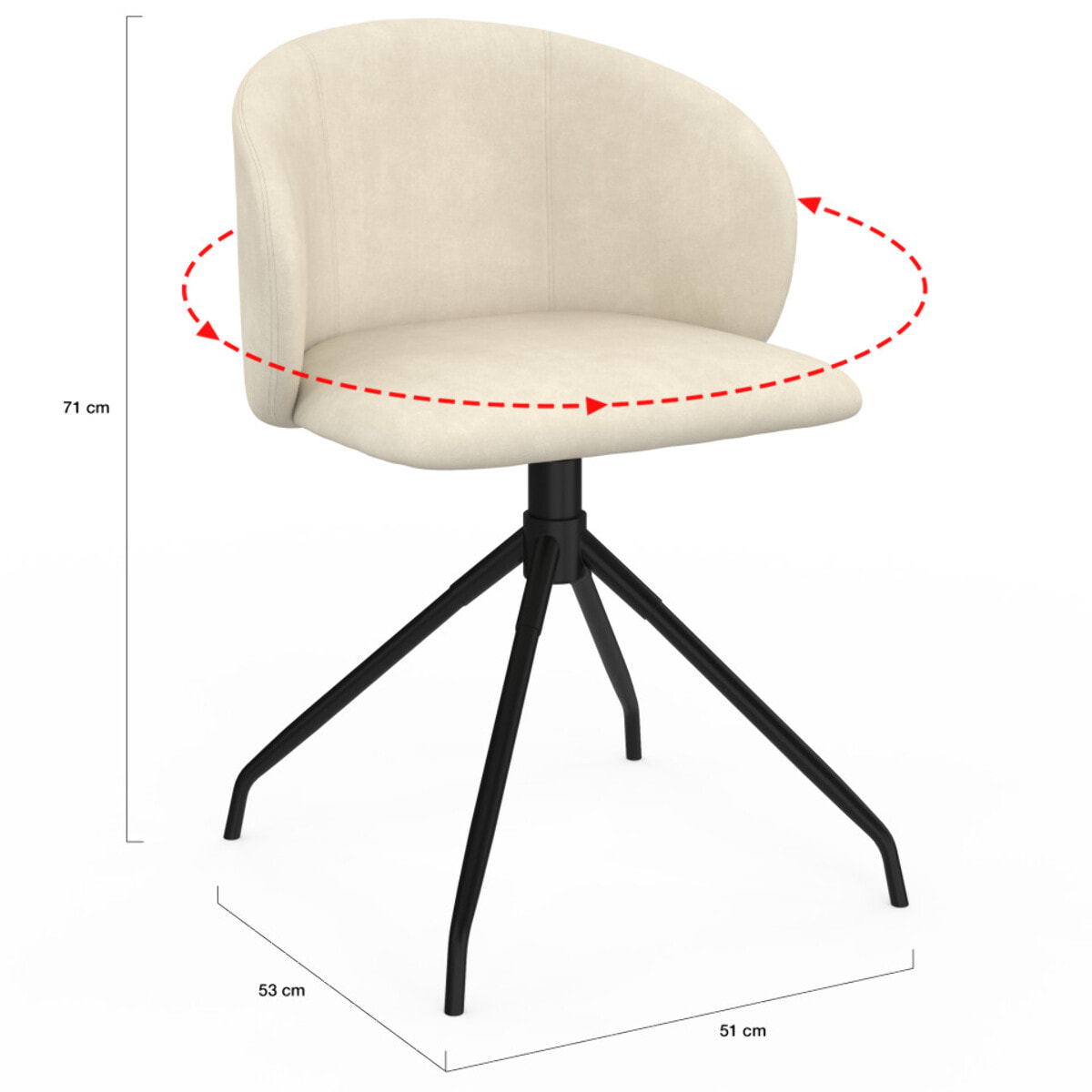 Chaises Léona pivotantes velours crème pieds métal - lot de 2