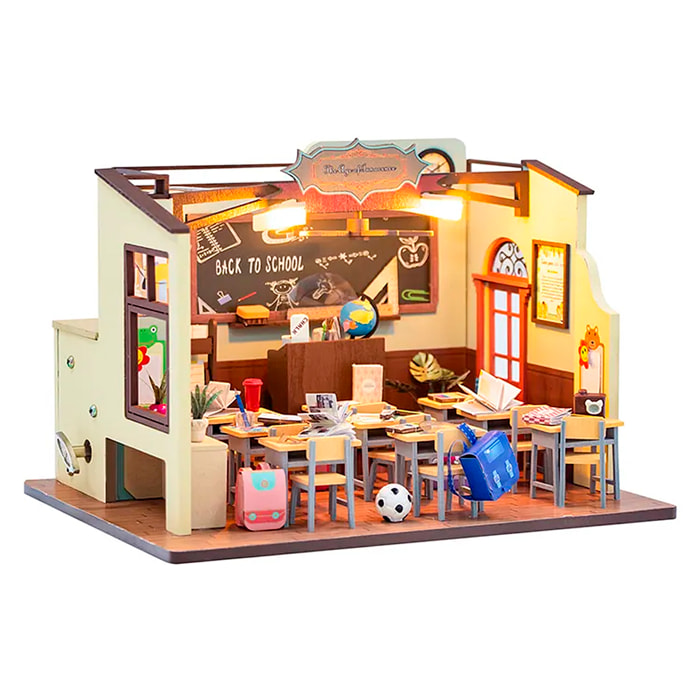 Clase de escuela. Maqueta 3D realista con gran detalle y luces led.