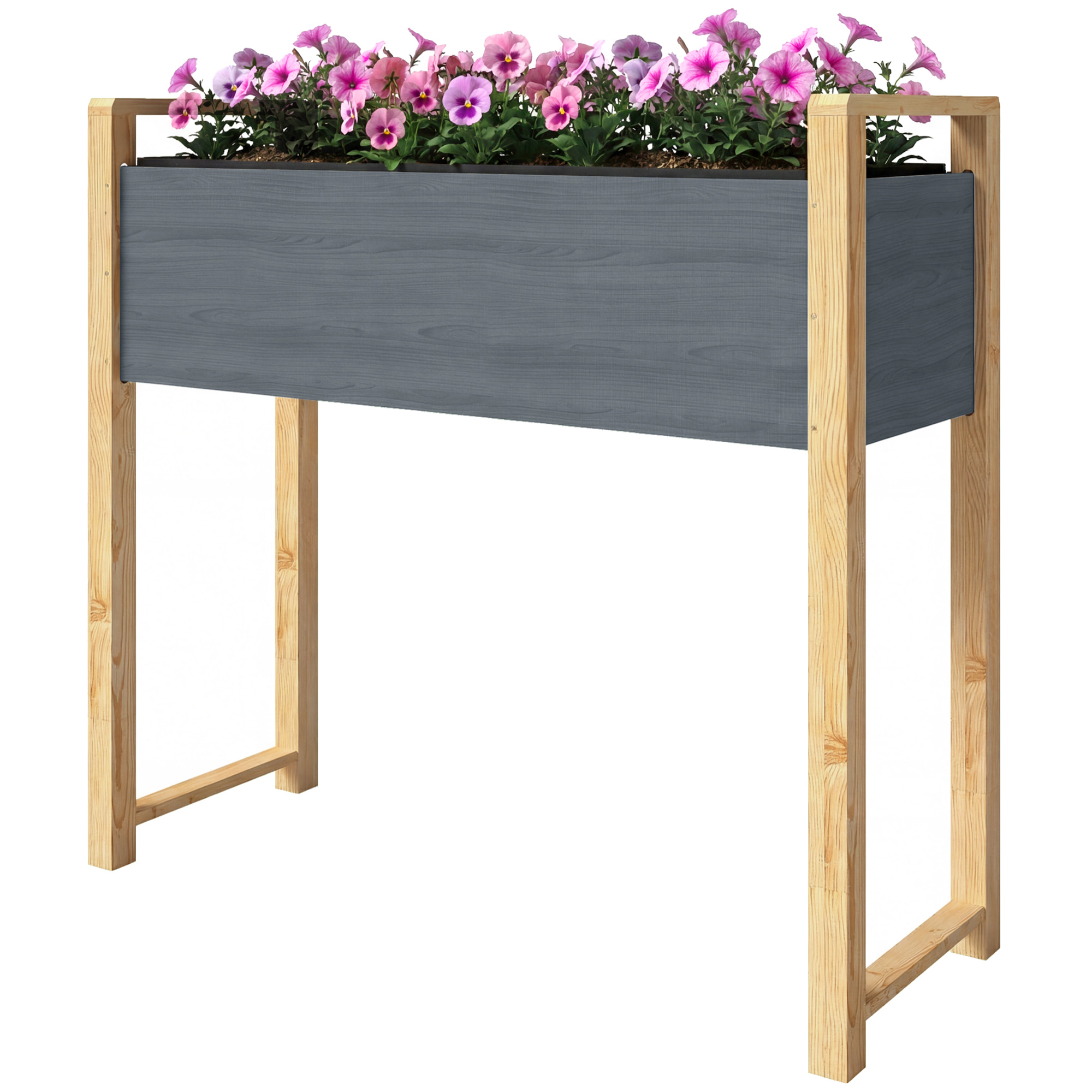 Jardinière design bicolore bois naturel et gris feutre drainage inclus