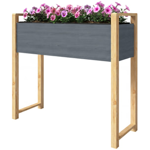 Jardinière design bicolore bois naturel et gris feutre drainage inclus