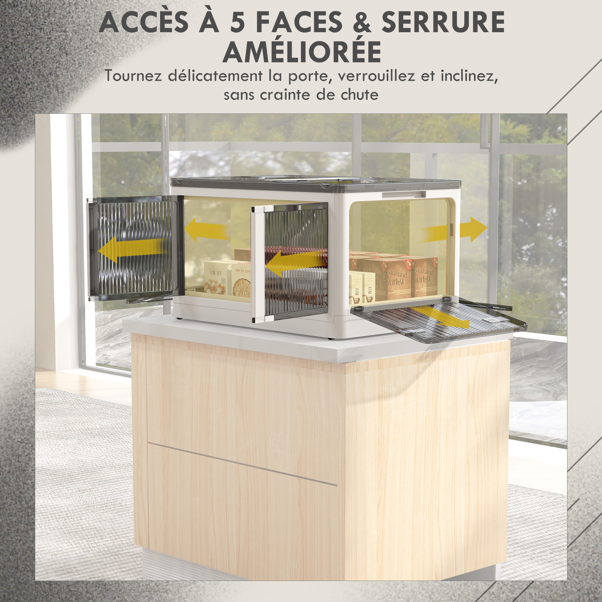 Boîte de rangement plastique 69L pliable empilable couvercle 4 roulettes accès 5 côtés blanc gris