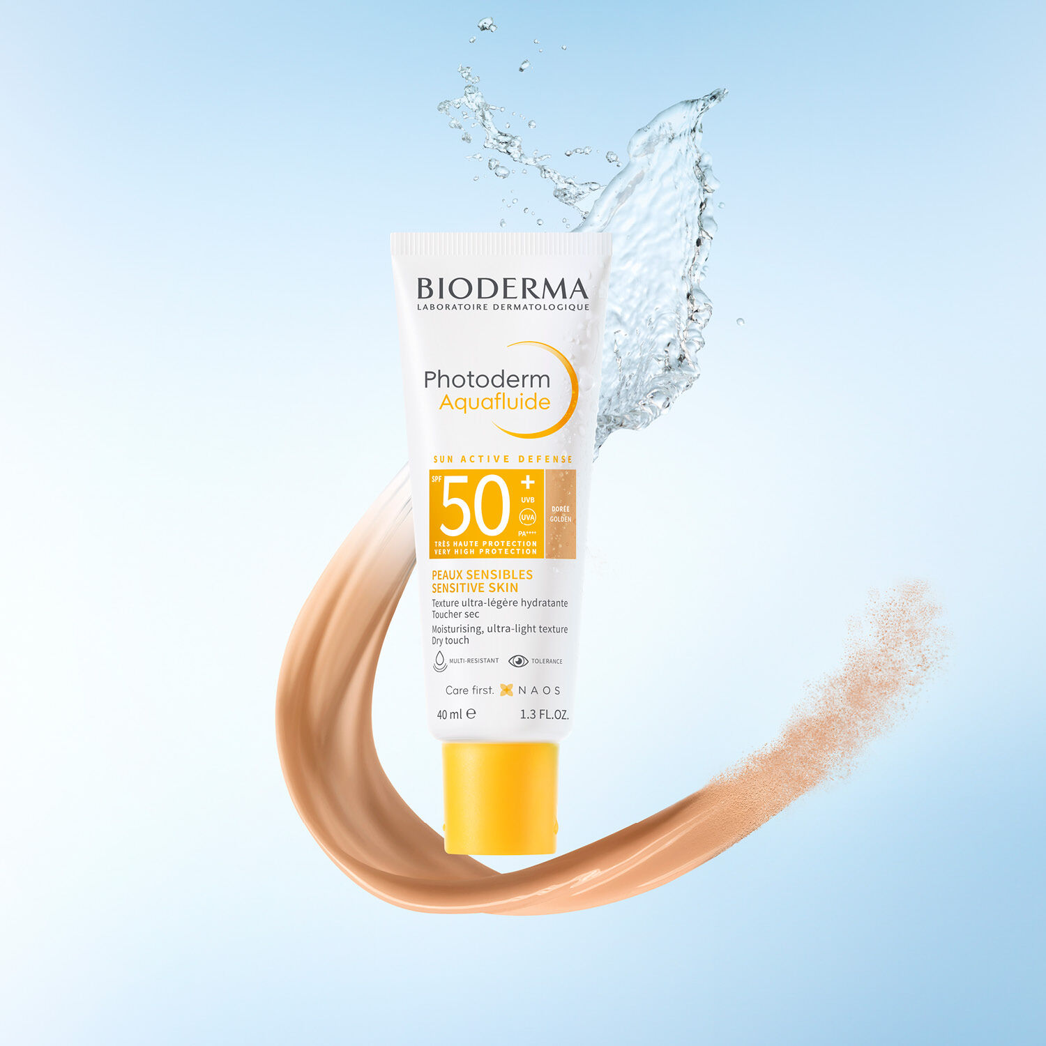 Photoderm Aquafluide - Fluide Ultra-Légère Hydratante Doré - Peaux Sensibles - SPF50+ 40 ml