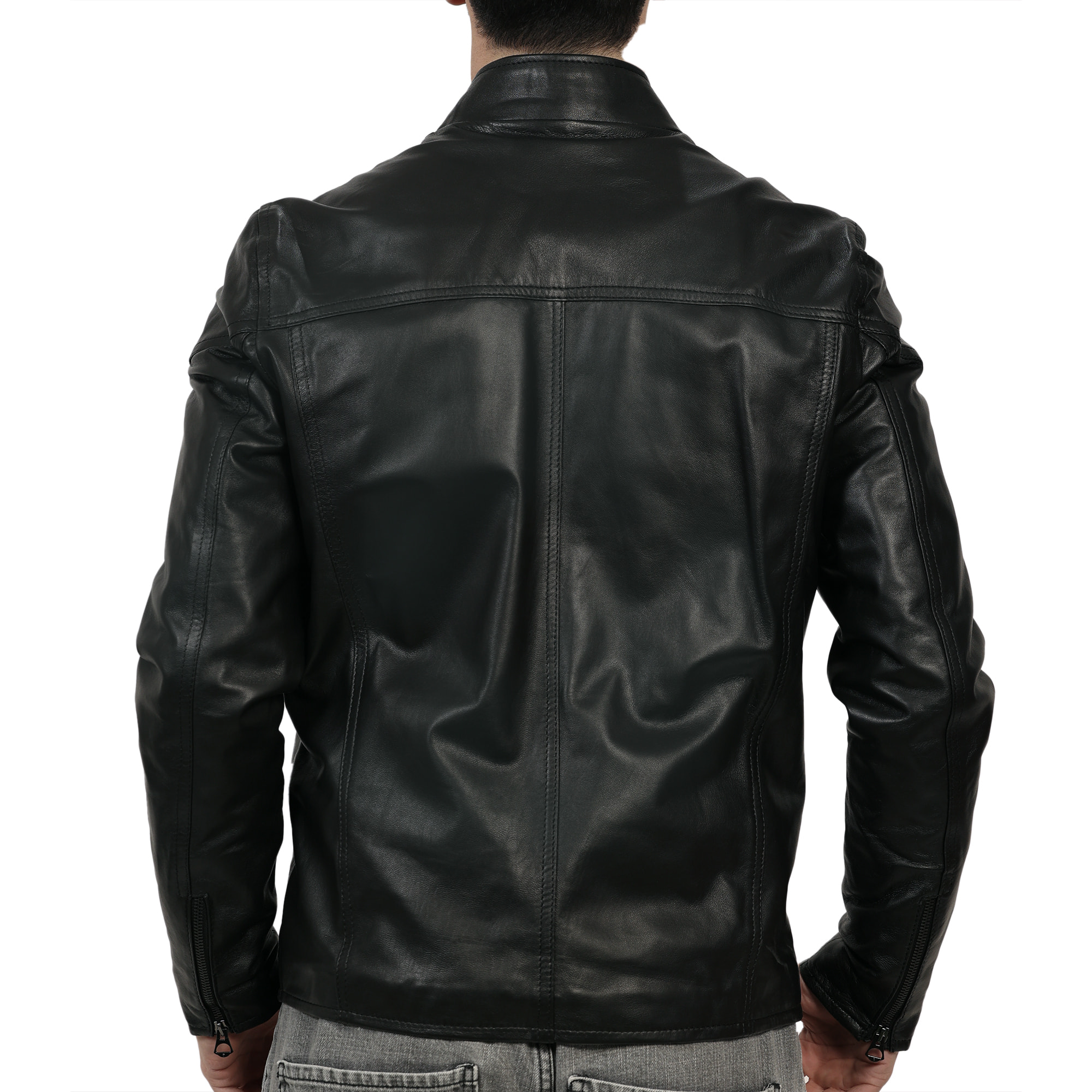 Giubbino in pelle di vitello nappa Nero-Slim Fit