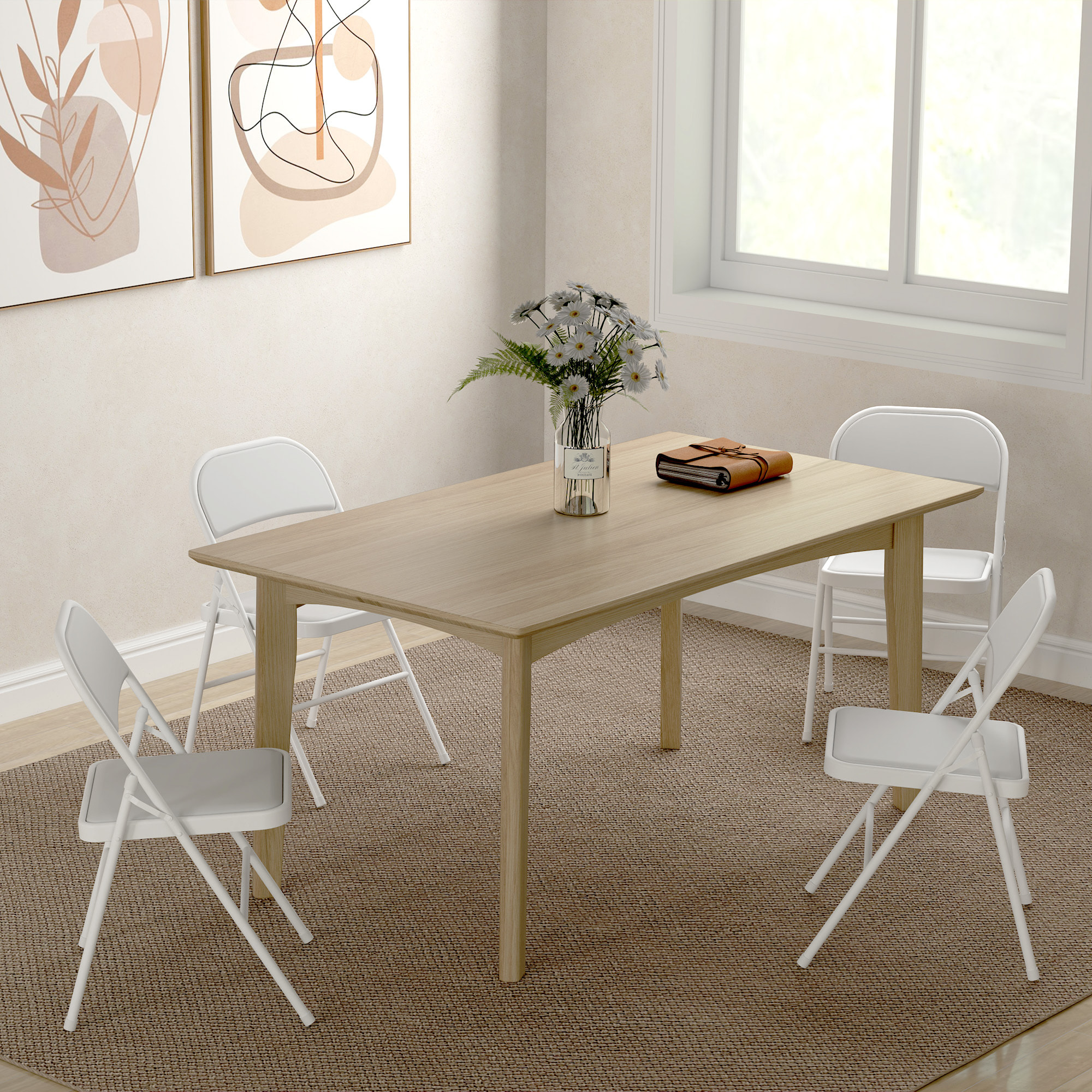 Juego de 4 Sillas Plegables Acolchadas con Respaldo y Estructura de Acero, para Salón, Comedor, Cocina, 45x46x78 cm, Blanco