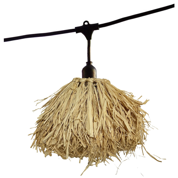 Lot de 2 guirlandes lumineuses extérieur connectables 14 abat-jour frangés en raphia style bohème ampoules filament E27 LED blanc chaud 2x FRUFRU LIGHT 10m