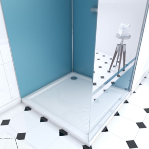 Pack Douche a l'Italienne 90x90 - Kit Panneaux Muraux Bleu/Chrome + Receveur + Paroi Miroir 8 mm