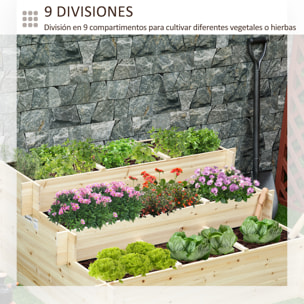 Jardinera de Madera de 3 Niveles Escaleras de Huerto Urbano con Tela Geotextil para Cultivos Plantas Flores para Jardín Terraza Exterior 117x100x54 cm Natural