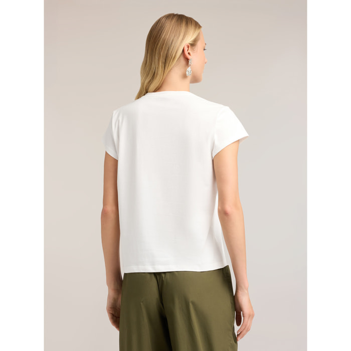 Motivi - Camiseta con letras y bordado de piedras - Blanco
