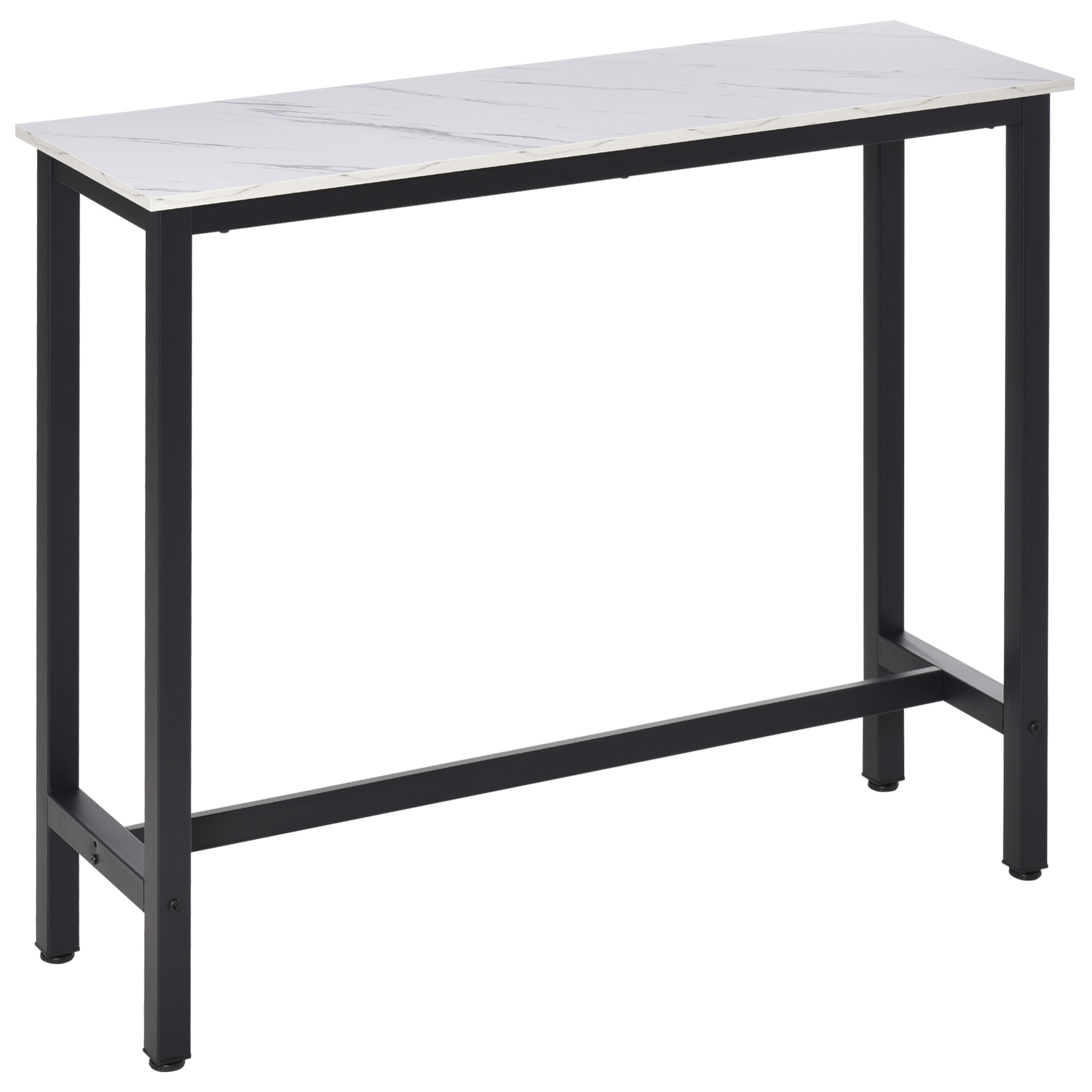 Table de bar - table haute de cuisine - dim. 120 x 40 x 100 cm - aspect marbre blanc acier noir