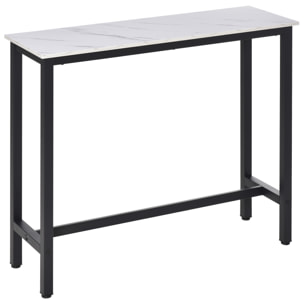 Table de bar - table haute de cuisine - dim. 120 x 40 x 100 cm - aspect marbre blanc acier noir