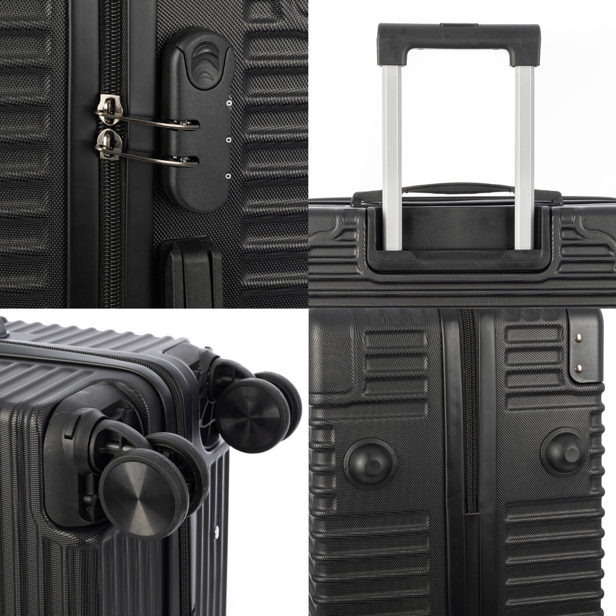 DAM Valigia grande capacità trolley rigida ultraleggera, in ABS ad alta resistenza con angoli rinforzati. Chiusura numerica e 4 ruote doppie estraibili e girevoli a 360°. 54x32x80 Cm. Colore: Nero