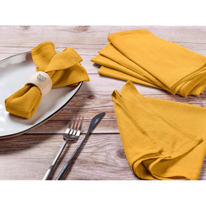 Serviette de table - 6 pièces - Lin et coton jaune moutarde