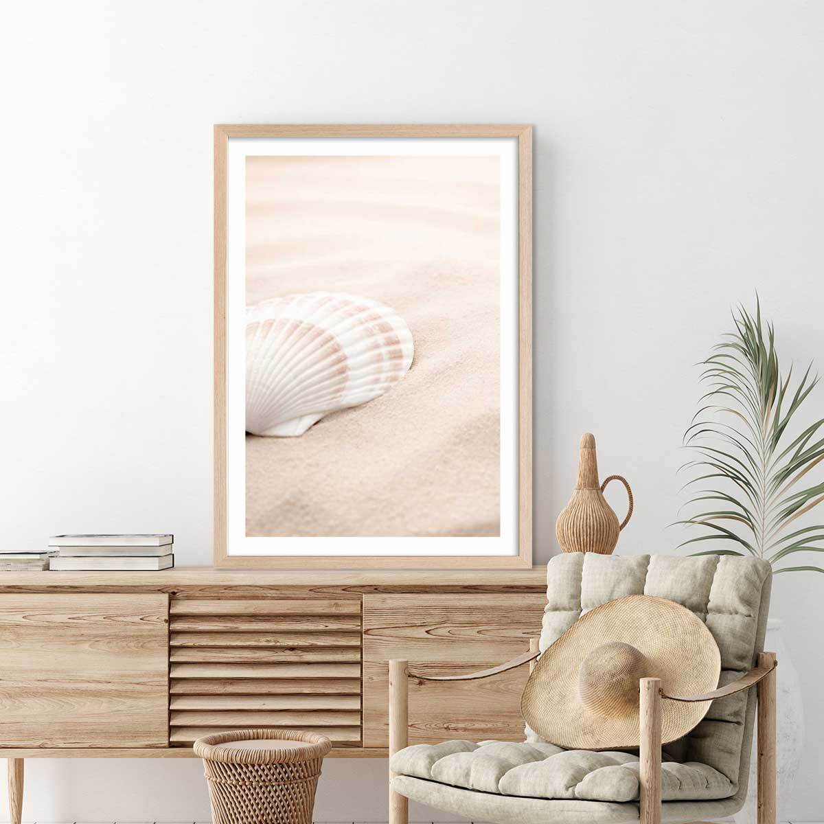 Poster coquillage Affiche + cadre en bois - Chêne