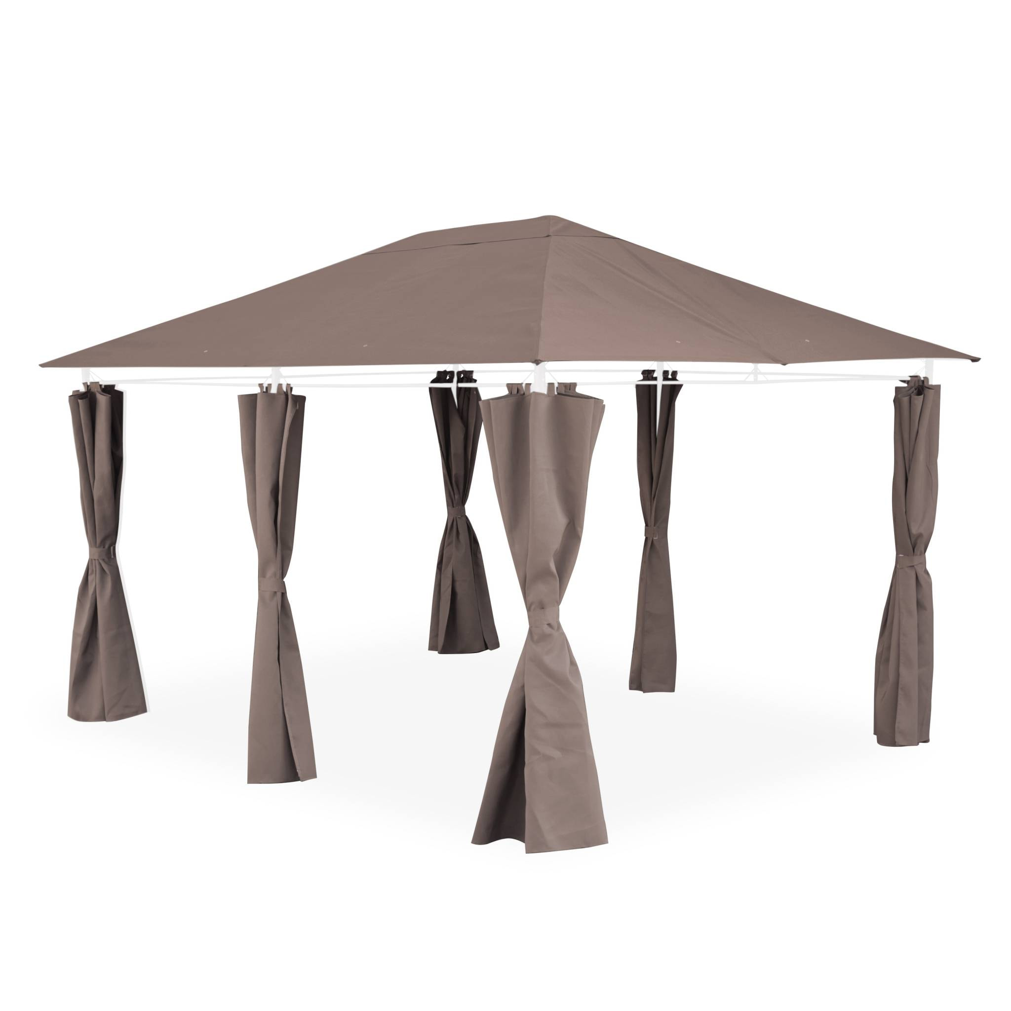Ensemble complet toile de toit et rideaux taupe pour tonnelle 3x4m Divio - toile de rechange pergola. toile de remplacement